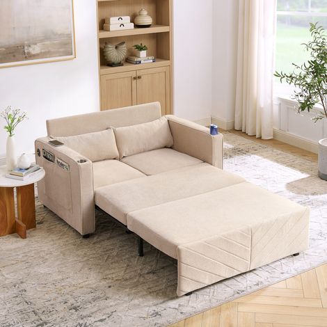 Sofá cama convertible de 2 plazas 195x134x73 cm en tejido beige, modular para salón FloraGrace (1/5)