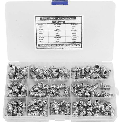 Lot de 115 graisseurs en acier anticorrosion et antirouille M6 x 1, M8 x 1, M10 x 1