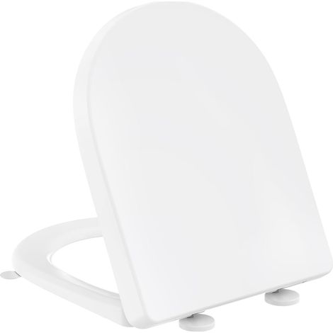 1 - Abattant WC - Cuvette Toilette - Forme D Avec Frein de Chute et Charnière Métallique - Pour Salle de Bain - Blanc - 44,6x36,1x5 cm