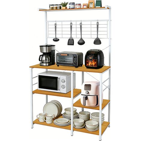 Haloyo® 5-stufig Küchenregal mit 4 Haken Industriedesign Standregal für Arbeitsplatte aus Metallrohren 40x90x168cm Schwarz (1/5)