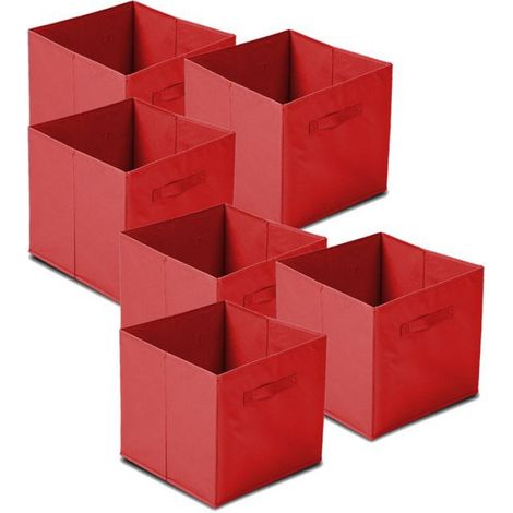 Cube de rangement en tissu - - Lot de 6 31x31x31 cm - Pliable - Rouge - Poignées cousues (1/4)