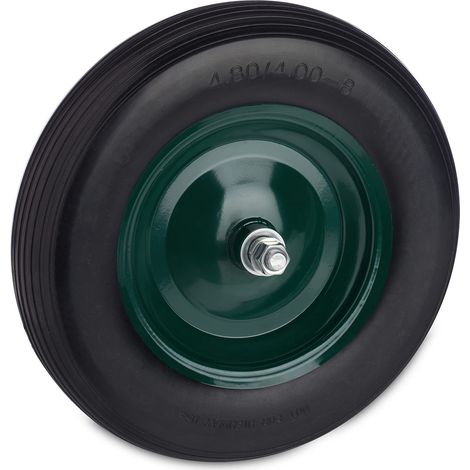 Roue de brouette 4.80 4.00-8, Pneu en Caoutchouc Plein avec Jante Acier, Charge 120 kg, Noir/Vert (1/5)