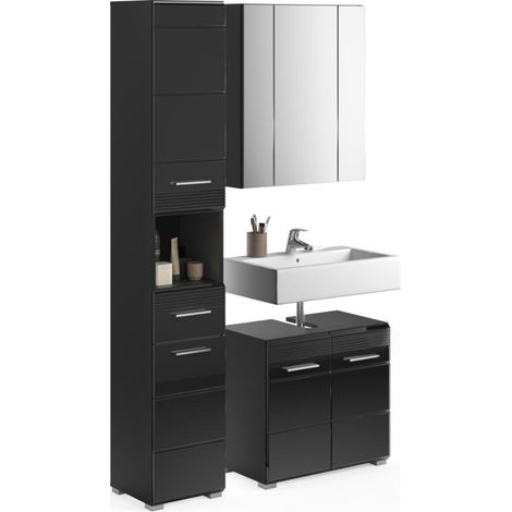 Linus Badmöbelset L2 Schwarz hochglanz, schwarz.