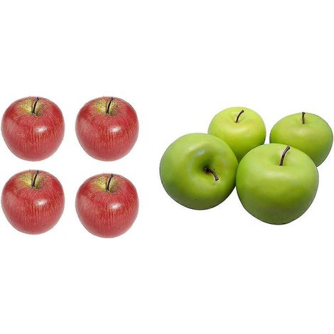 4 große künstliche grüne Äpfel-Früchte mit 4 großen künstlichen roten Apfel-Deko-Früchten (1/5)