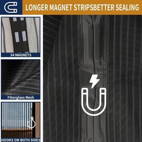 Magnetisches Moskitonetz für Türen (140 x 240 cm), Netzvorhang, magnetischer Verschluss von oben bis unten mit automatischer Schließung, hält die Luft im Inneren frisch – Schwarz (1/5)