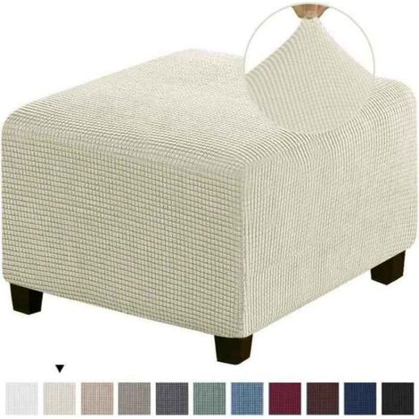 Housse de repose-pieds carrée en polaire extensible,housse de protection pour repose-pieds de canapé- Beige White Cover-M 60-76cm