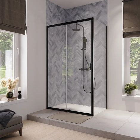Box Doccia 70x130 cm Porta Scorrevole e Parete Fissa Profili in Alluminio Nero Opaco Vetro 6mm Trasparente h190 - Reversibile Mod. Lipari (1/5)