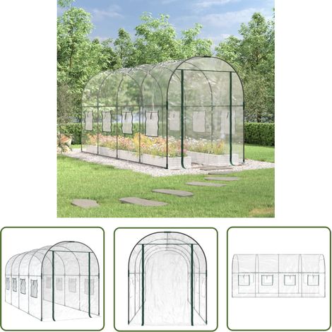 The Living Store Serre Transparent 160x400x190 cm PVC et acier enduit de poudre - Serre De Jardin - Serre Transparente - Serre Pvc - Serre Acier - Abri Jardin (1/5)