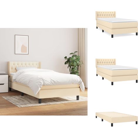 Boxspringbett mit Matratze Creme 100x200 cm Stoff - Boxspringbett - Doppelbett - Cremefarbenes Bett - Bettenrahmen - Lattenrost (1/5)