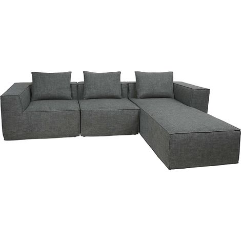 [NON UTILIZZATO] Set di divani componibile HHG-399, divano sofa lounge pouf ottomano penisola, stoffa/tessuto 63x270x190cm, grigio scuro (1/5)