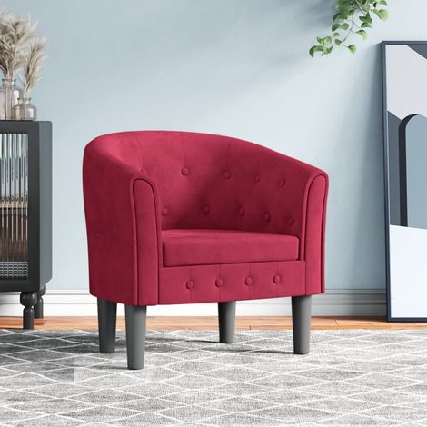 Fauteuil rouge bordeaux velours (1/5)