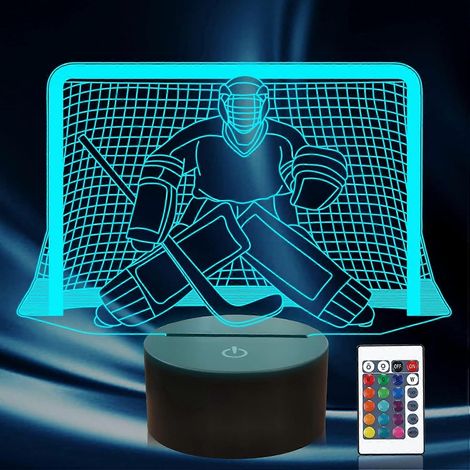 Veilleuse hockey sur glace, lampe 3D gardien de but de hockey, 16 couleurs changeantes avec télécommande et minuterie, décoration hockey sur glace pour homme (1/5)
