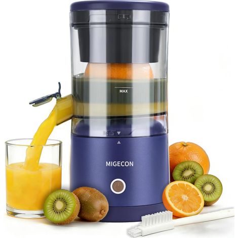 Presse Agrumes Electrique, Extracteur de Jus Portable avec Chargeur, Anti-Gouttes, sans BPA, avec Câble USB et Brosse de Nettoyage, Pièces Lavables Lave-Vaisselle, Bleu foncé