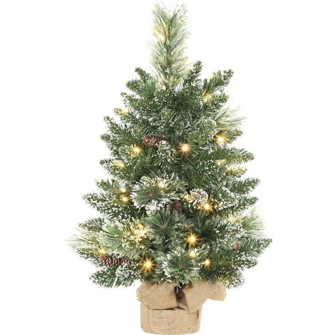 Mini-Weihnachtsbaum, künstlich, 60 cm, beflockt, Tischbaum, 35 LEDs, Tannenzapfen, batteriebetrieben, grün (1/5)
