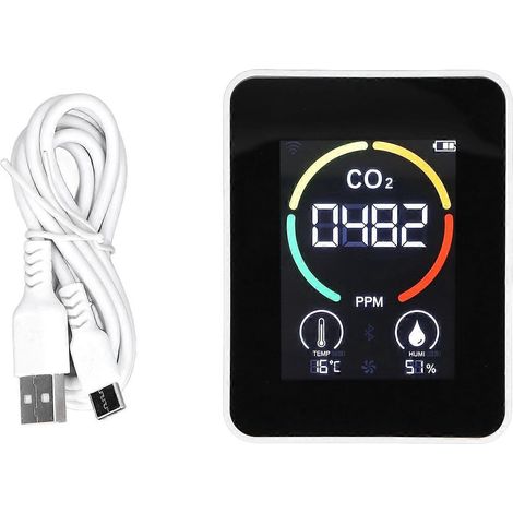 CO2-Detektor Halbleiter Luftqualitätsmonitor Temperatur- und Feuchtigkeitssensor H8 Plus ZNAZGG01 Weiß