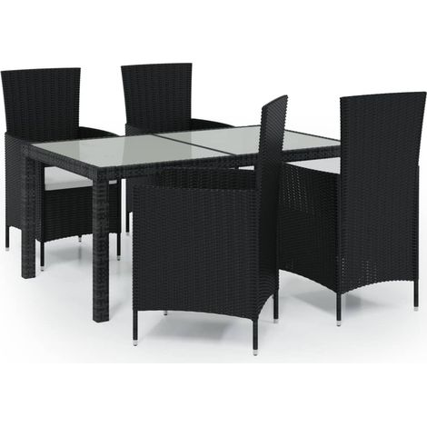 Conjunto de salón de exterior de 5 piezas con cojines mimbre de resina negra 020014955 (1/5)