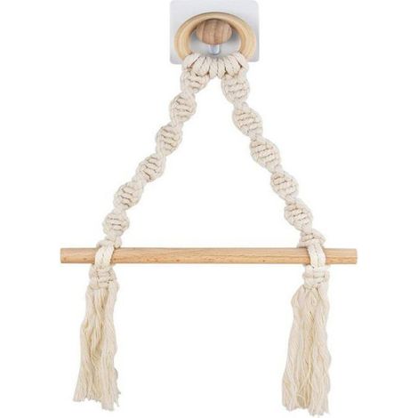 Porte-rouleau de papier toilette, anneaux muraux en bois auto-adhésifs, accessoires de salle de bain (couleur naturelle) (1/4)