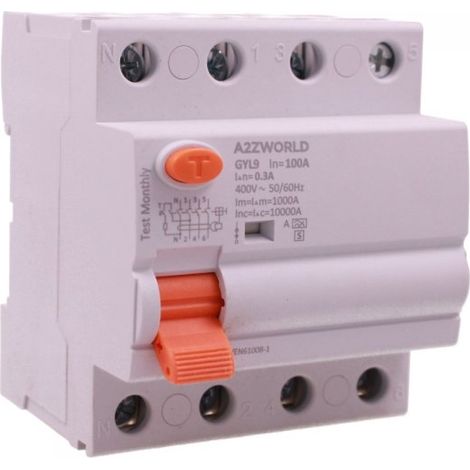 RCCB Interruttore Differenziale Selettivo Tipo A S 300mA/0.3A 3P+N 4M 10kA AC 400V IP20 Elettromeccanico IEC61008-1 GYL9, Corrente Disponibili 40A 63A 100A (100A)