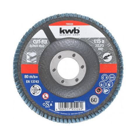 KWB disco laminado zirconio grano 60z 115x22 mm 49795526 , Disco laminado de zirconio grano 60Z 115 x 22 mm 49795526, ideal para trabajos de desbaste medio, lijado y preparación de (1/2)