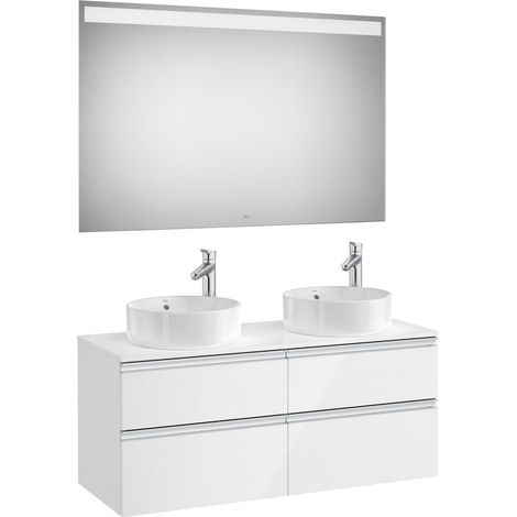 Pack meuble bas avec 4 tiroirs pour deux lavabos et miroir LED THE GAP - ROCA Couleur : Blanc (1/3)
