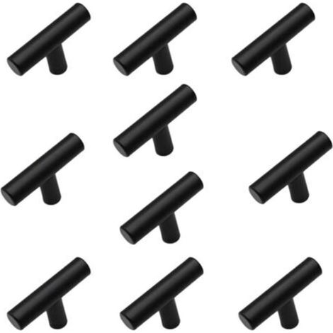 Paquet de 10 poignées de meubles de cuisine en forme de T en acier inoxydable brossé avec vis, boutons de cuisine en acier inoxydable pour tiroirs, armoires, décoration intérieure (noir) (1/5)