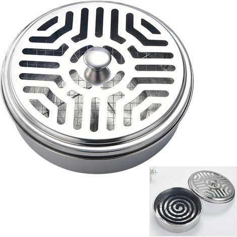 Support à spirale anti-moustiques en acier inoxydable, plateau portable avec couvercle ajouré pour spirales rondes (1/5)