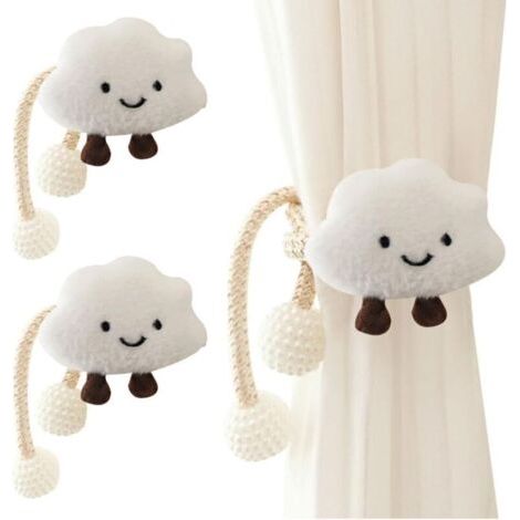 Lot de 2 Embrasse à Rideaux Corde en Forme de Nuages de Dessins Animés avec Boule de Perle pour Enfant Attache de Rideau Nuage Mignon Boucle à Rideaux pour Décoration de Chambre d'enfant
