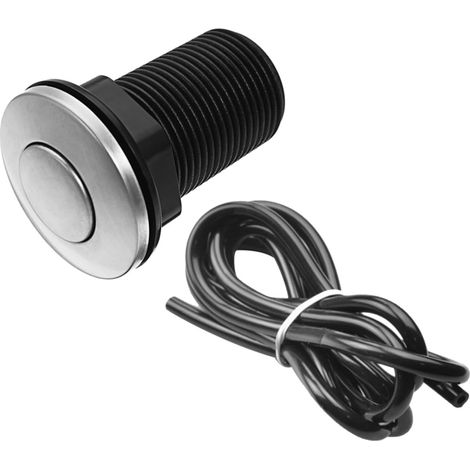 Bouton pneumatique, 32mm, inox, noir, avec tuyau (1/5)