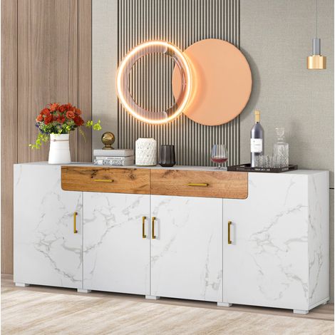 Mobile TV con 4 ante e 2 cassetti, 208 x 39,5 x 80 cm, Bianco HAVRYA (1/5)