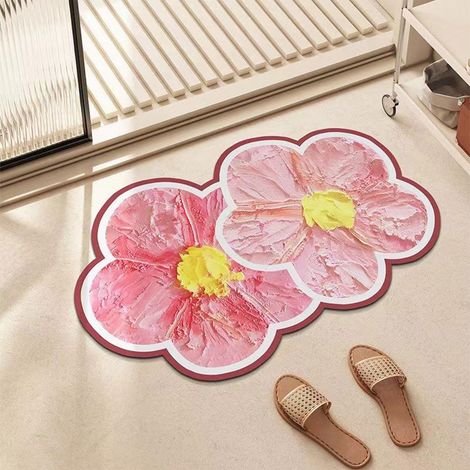 Tapis De Sol En Forme De Fleur - Absorption D Eau Rapide - Antidérapant - Pour Salle De Bain Douche Entrée - 1 Pièce (1/4)