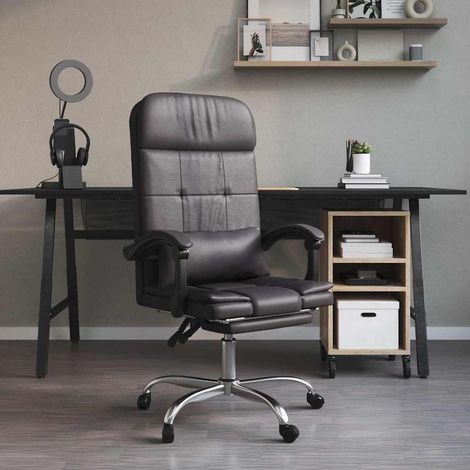 vidaXL Silla de oficina reclinable masaje cuero sintético gris (1/5)
