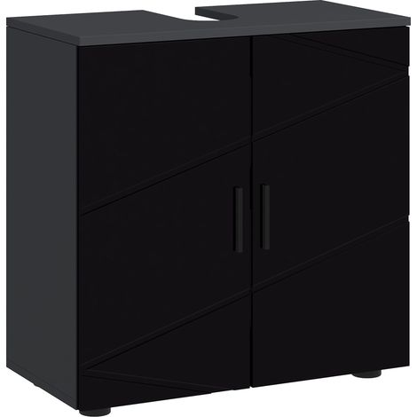 Beyamis Zweitüriger Unterschrank, mobiler Badezimmerwagen aus Holz mit verstellbarem Einlegeboden, für Waschbecken mit und ohne Säule, 60 x 30 x 60 cm, Schwarz und Dunkelgrau