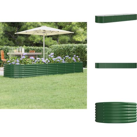 Hochbeet Pulverbeschichteter Stahl 296x80x36 cm Grün - Hochbeet - Gartenmöbel - Stahllösung - Pflanzenbehälter - Outdoor Dekoration (1/5)