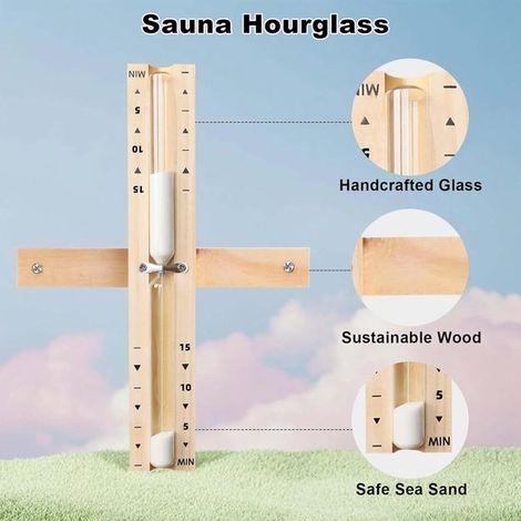 Clessidra da sauna da 30 minuti: Clessidra rotante in legno con sabbia bianca, resistente al calore, per saune e aree benessere. (1/5)