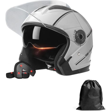 Casques de moto à visage ouvert 3/4, demi-casque de moto à double visière pour hommes et femmes pour cyclomoteur Cruiser (1/5)