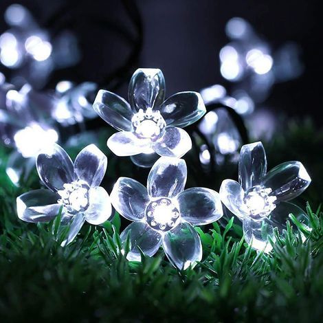 AIDUCHO 20led Guirlande Lumineuse Solaire Fleurs De Cerisier, 5m Forme De Fleurs Lumineuse Extérieur, 8 Modes Imperméable Lumières Féériques Fleur Pour Jardin Patio Cour Fête Noël Décoration, Blanche (1/5)