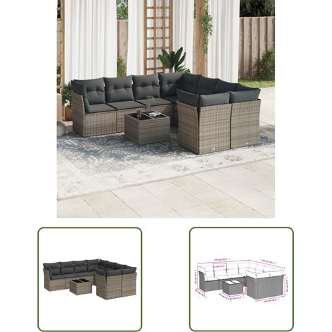 The Living Store 9-tlg. Garten-Sofagarnitur mit Kissen Grau Poly Rattan - Gartenmöbel - Esszimmergarnituren - Rattan Möbel - Outdoor Furniture - Lounge Set (1/3)