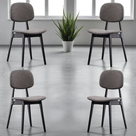 Sedie ATENA imbottite in ecopelle grigio con gambe nere per soggiorno Set 4 (1/5)