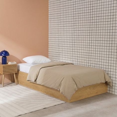 Lit coffre sommier à lattes 90x190cm décor bois chêne - Lift (1/5)