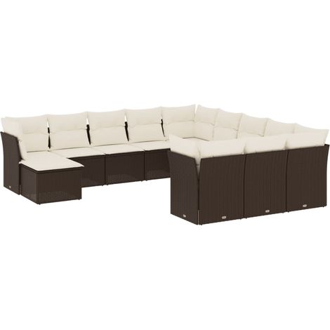 Salon de jardin avec coussins 12 pcs marron résine tressée (1/3)