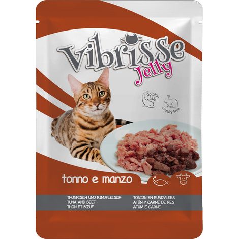 18 buste 70 g cad.: Vibrisse Cat busta Jelly al tonno e manzo 18 buste da 70 g cad.