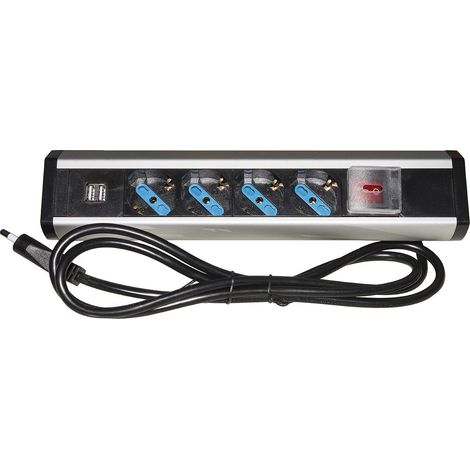 Multi-enchufe de Escritorio Link LKMPT04 4 Enchufes Universales Schuko/Italiano 2 Puertos USB 5V 2A Cable 1,80 M Estructura de Aluminio Interruptor con Tapa Enchufe Tripolar 16A