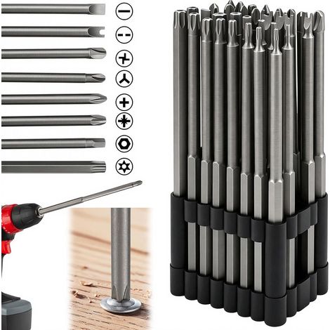 Lot 32 embouts visseuse 150 mm S2 magnétiques Torx Phillips (1/5)