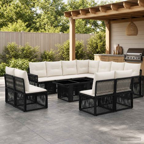vidaXL Set Divano da Giardino 12 pz Nero e Bianco Crema polyrattan (1/5)