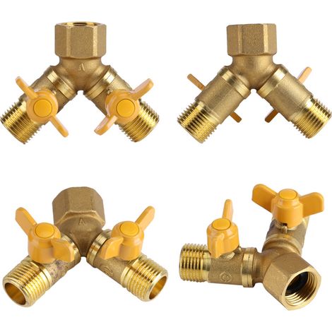 Adaptateur de tuyau d'arrosage double en laiton G1/2 à 2 voies, connecteur pour robinet double (1/5)