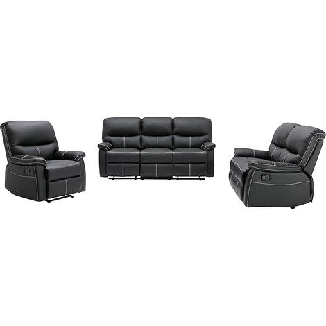 Vente-Unique – Canapé convertible 3 places relax manuel en simili noir – Inclinaison 135° – Charge max 360 kg – Dimensions 183x90x95 cm (1/5)