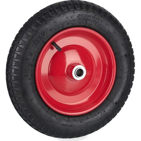 Roue de brouette 3.00-8, pneumatique, Jante en Acier, Charge maximale : 100 kg, avec Valve, Noir et Rouge (1/5)