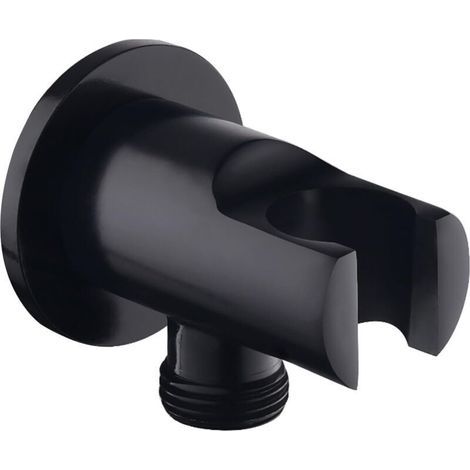 Support de douchette, coude de raccordement mural avec support de douche, support de pomme de douche rond, coude de douche universel avec support de douche/raccord de douchette (noir)