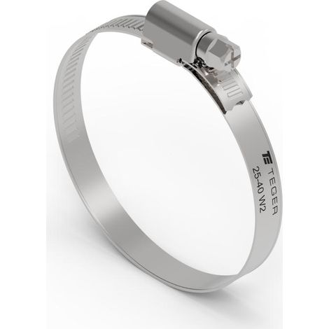 Collier de serrage à vis sans fin 25-40 (collier W2 - acier inoxydable) largeur 9 mm TEGER (vendu par paquets de 50) (1/3)
