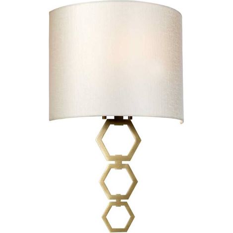 Lampada da parete Clark Medium a 1 luce, ottone anticato, paralume in finta seta avorio (1/5)